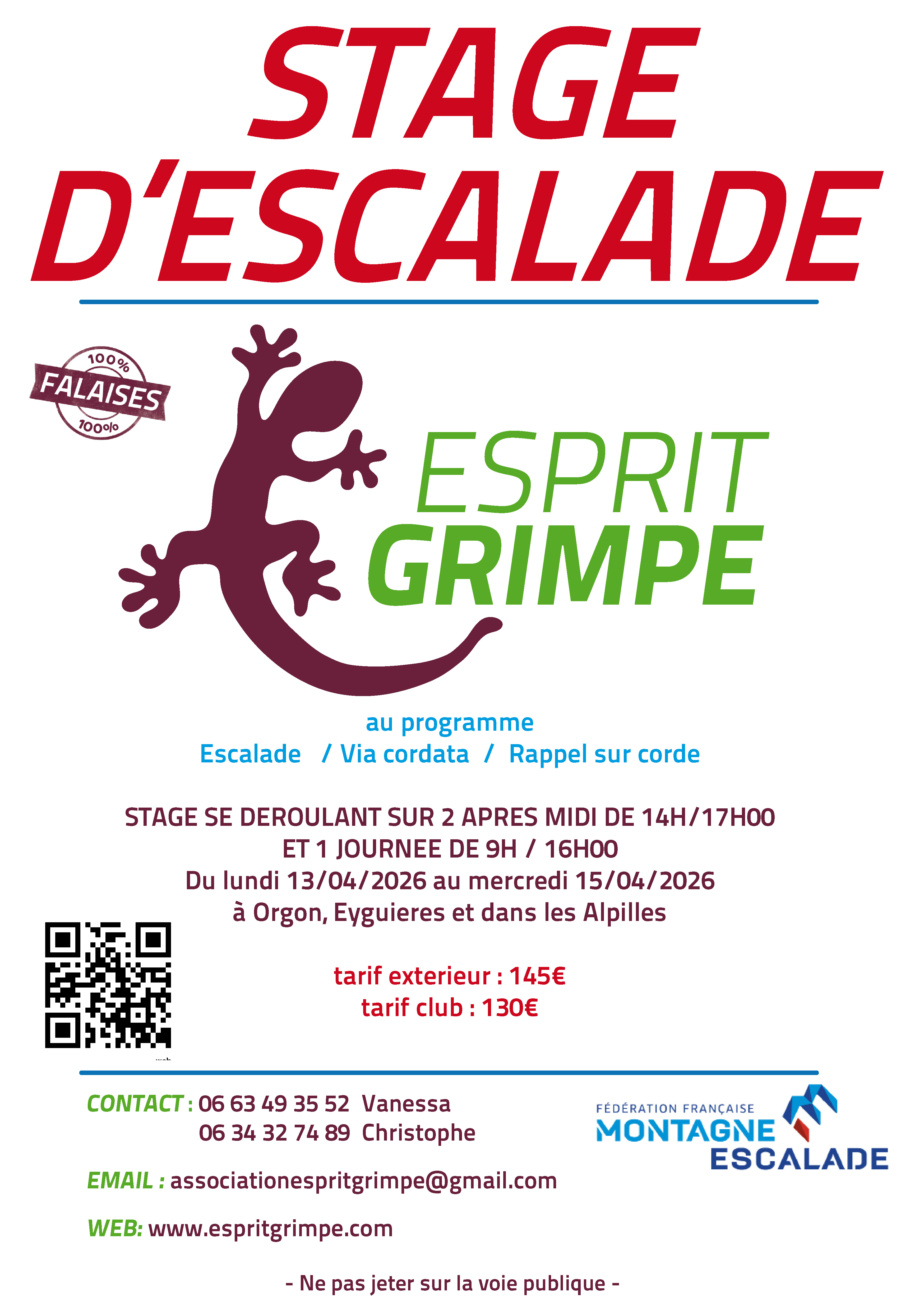 stage vacances de printemps : fiche d'inscription imprimer
