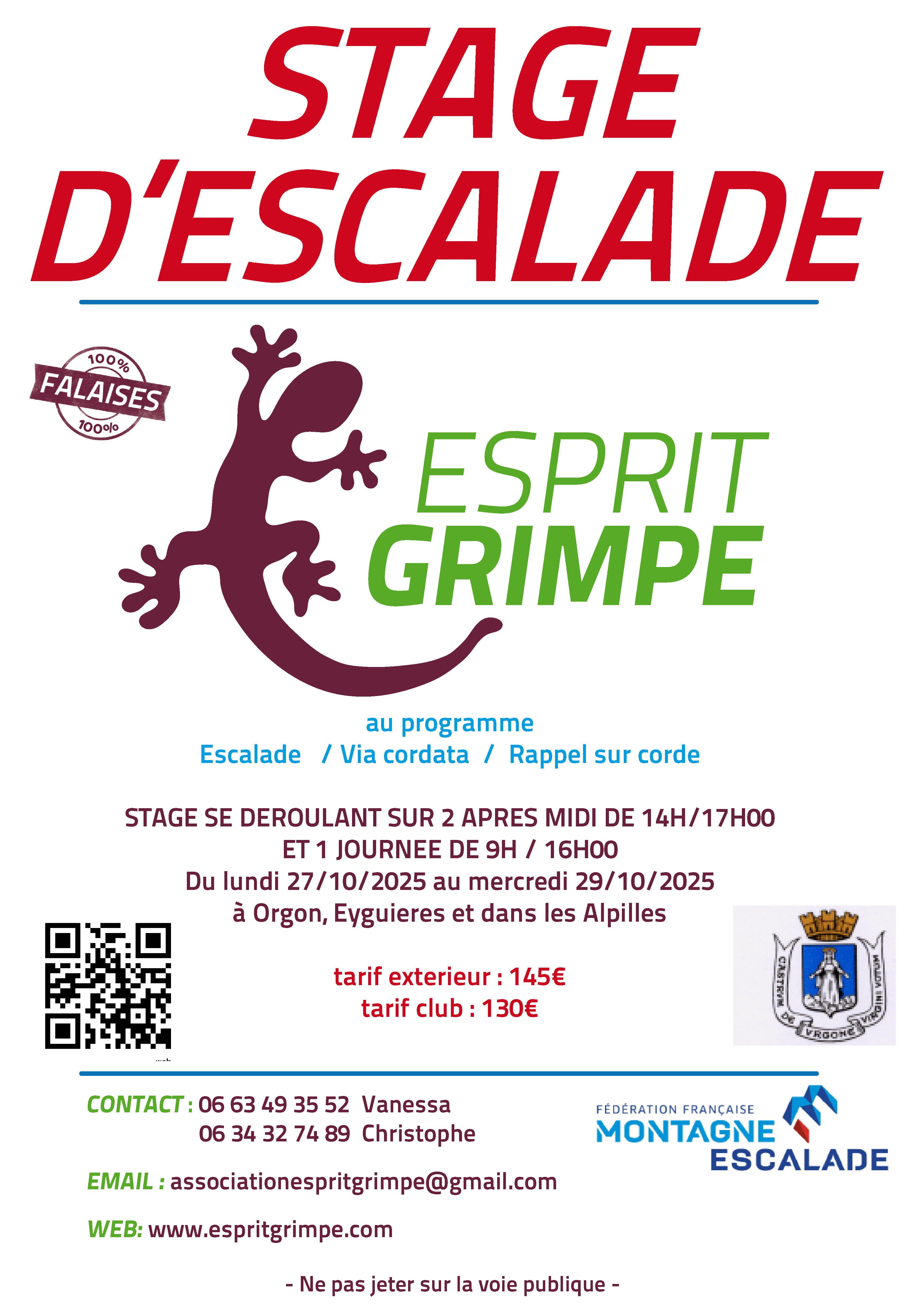 Stage vacances de la Toussaint  : fiche d'inscription imprimer